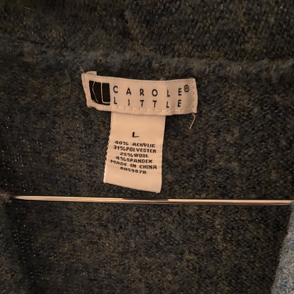 Carole Little Teal Fringed Long Button Detail Wool Blend Boho Maxi Fall Winter L - Picture 2 of 6